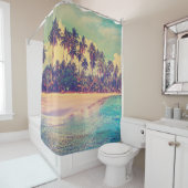 Tropisch paradijs: zee, hotel, strand. douchegordijn (In situ)