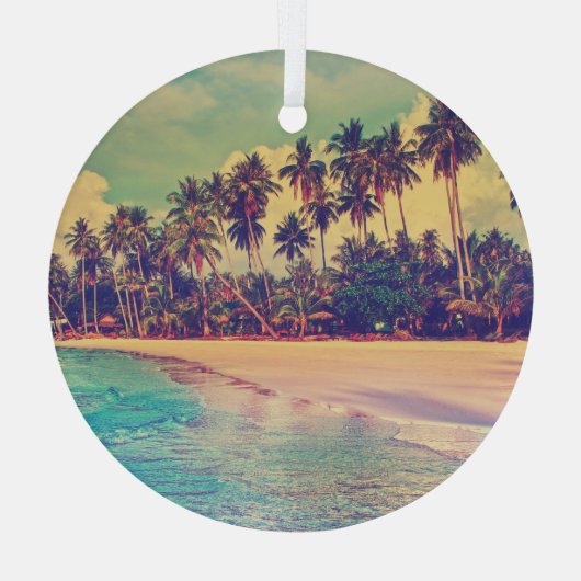 Tropisch paradijs: zee, hotel, strand. glas ornament (Achterkant)