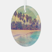 Tropisch paradijs: zee, hotel, strand. glas ornament (Voorkant links)