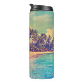 Tropisch paradijs: zee, hotel, strand. thermosbeker (Geroteerd rechts)