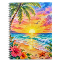 Tropisch Paradijs Zonsondergang Aquarel Strand Kun