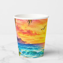 Tropisch Paradijs Zonsondergang Aquarel Strand Kun