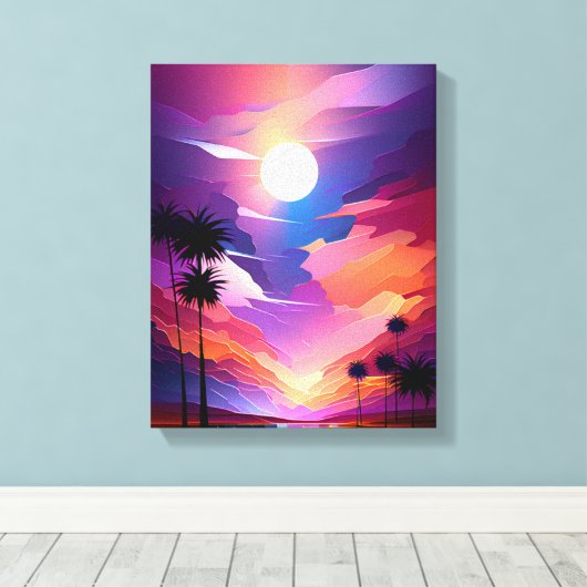 Tropisch paradijs: Zonsondergang palmen schilderij Canvas Afdruk (Insitu (Houten vloer))