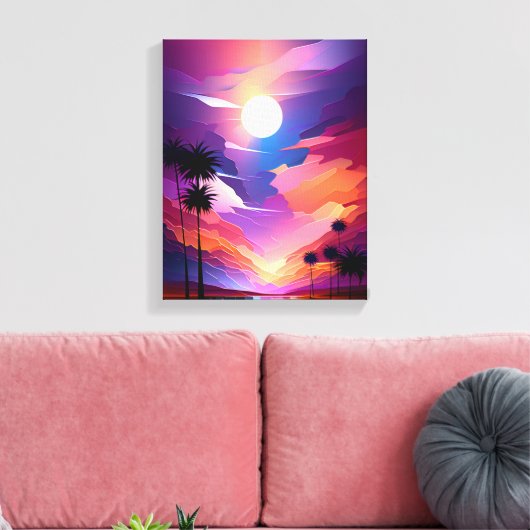 Tropisch paradijs: Zonsondergang palmen schilderij Canvas Afdruk (Insitu (Woonkamer))