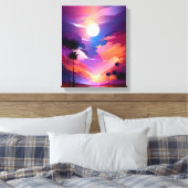 Tropisch paradijs: Zonsondergang palmen schilderij Canvas Afdruk (Insitu (Slaapkamer))
