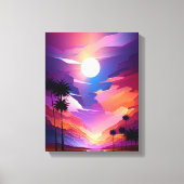 Tropisch paradijs: Zonsondergang palmen schilderij Canvas Afdruk (Voorkant)
