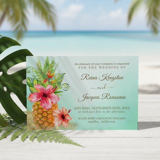 Tropisch paradijse ananas Floral Bouquet Wedding Kaart