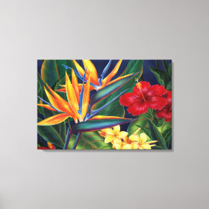 Tropisch, paradijselijk Hawaiian, 3-paneldoek Canvas Afdruk