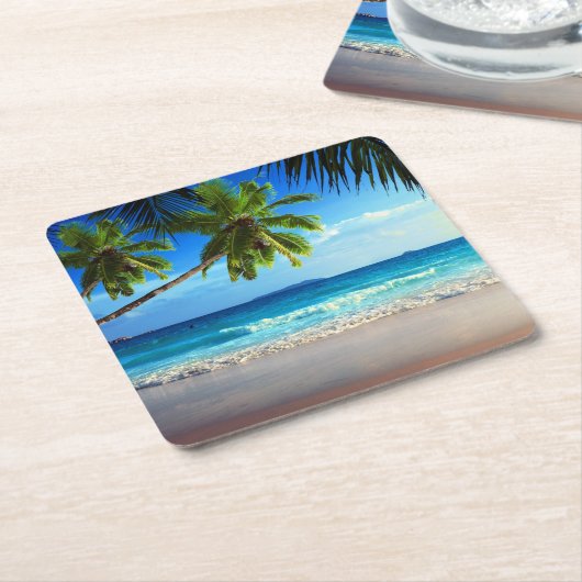 Tropisch paradijsstrand kartonnen onderzetters (Schuin)
