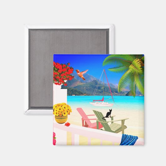 Tropisch paradise 2-inch vierkant magneet (Voorkant / Achterkant)