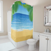 Tropisch Paradise Beach en Palm Fronds Douchegordijn (In situ)