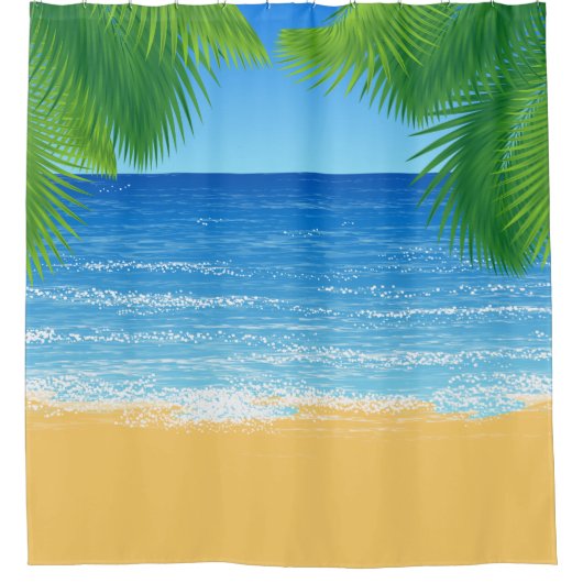 Tropisch Paradise Beach en Palm Fronds Douchegordijn (Voorkant)
