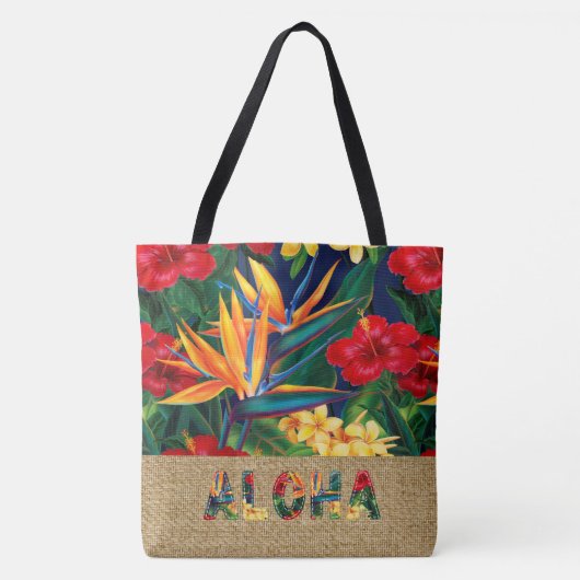 Tropisch Paradise Hawaiian Floral Faux Appliqué Tote Bag (Voorkant)
