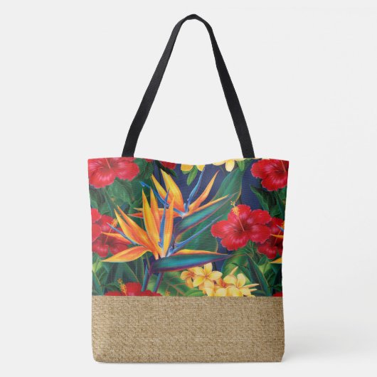 Tropisch Paradise Hawaiian Floral Faux Appliqué Tote Bag (Achterkant)