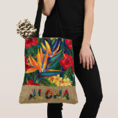 Tropisch Paradise Hawaiian Floral Faux Appliqué Tote Bag (Dichtbij)
