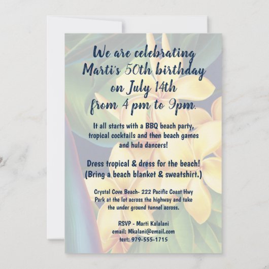 Tropisch Paradise Hawaiian Floral Luau Kaart (Achterkant)