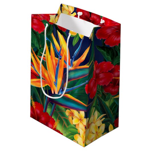 Tropisch Paradise Hawaiian Floral Medium Cadeauzakje (Achterkant Gekanteld)