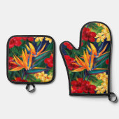 Tropisch Paradise Hawaiian Floral Ovenwant & Pannenlap Set (Voorkant)