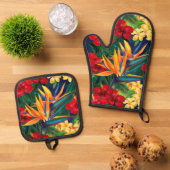 Tropisch Paradise Hawaiian Floral Ovenwant & Pannenlap Set (Top down)