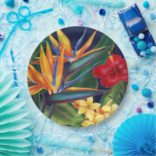 Tropisch Paradise Hawaiian Floral Papieren Bordje (Feest)