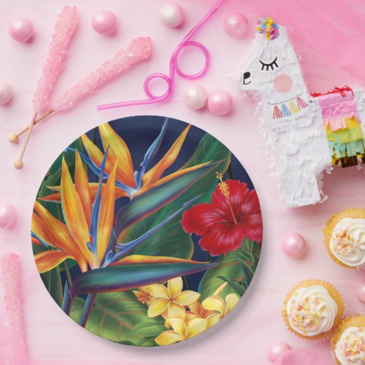 Tropisch Paradise Hawaiian Floral Papieren Bordje (Feest)
