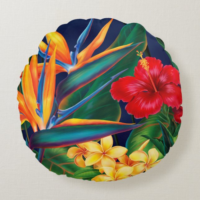 Tropisch Paradise Hawaiian Floral Rond Kussen (Voorkant)
