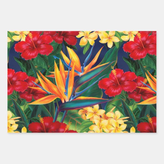 Tropisch paradise Hawaiian Floral Trio Inpakpapier Vel (Voorkant)