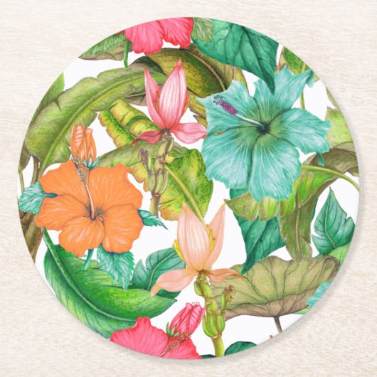 Tropisch paradise Hawaiian Hibiscus Floral Pattern Ronde Kartonnen Onderzetter (Voorkant)