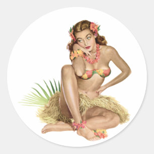 Tropisch Paradise Island Girl Ronde Sticker
