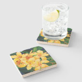 Tropisch Paradise Plumeria Stone Tiki Bar Onderzet Stenen Onderzetter (Zijkant)