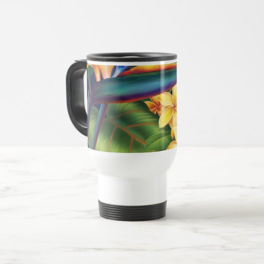 Tropisch Paradise Plumeria Travel Mug Reisbeker (Voorkant links)