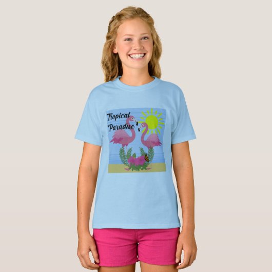Tropisch paradise roze flamingo - Meisjes' Basic T T-shirt (Voorkant volledig)