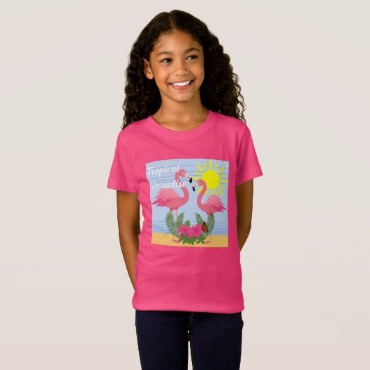 Tropisch paradise roze flamingo - Meisjes's Fine J T-shirt (Voorkant volledig)