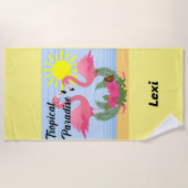 Tropisch paradise roze flamingo - strand handdoek (Voorkant)