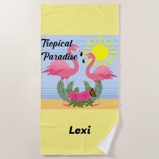 Tropisch paradise roze flamingo - strand handdoek (Voorkant)