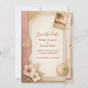 Tropisch Paspoort Huwelijk in Blush Goud Kaart