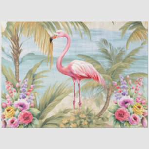 Tropisch Pastel Oceaanszicht Roze Flamingo Decoupa Tissuepapier