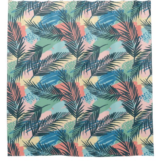 Tropisch pastelbladpatroon douchegordijn (Voorkant)