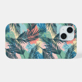 Tropisch pastelbladpatroon iPhone 15 case (Achterkant horizontaal)