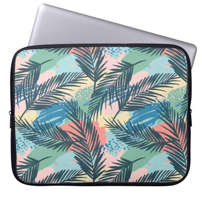 Tropisch pastelbladpatroon laptop sleeve (Voorkant)