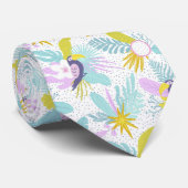 Tropisch pastelroze paars blauw botanisch patroon stropdas (Opgerold)