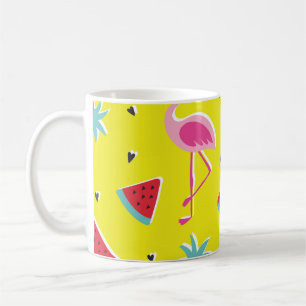 tropisch patronaat met roze ananas, flamingos, w koffiemok