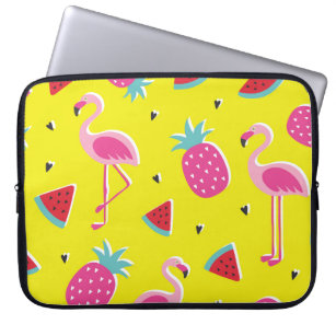 tropisch patronaat met roze ananas, flamingos, w laptop sleeve