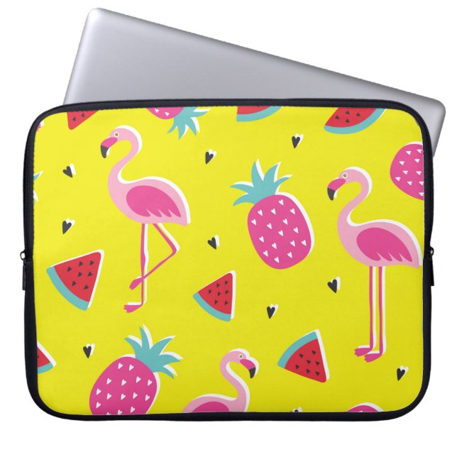 tropisch patronaat met roze ananas, flamingos, w laptop sleeve (Voorkant)