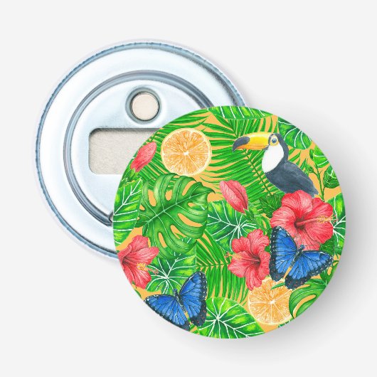Tropisch patroon button flesopener (Voorkant)