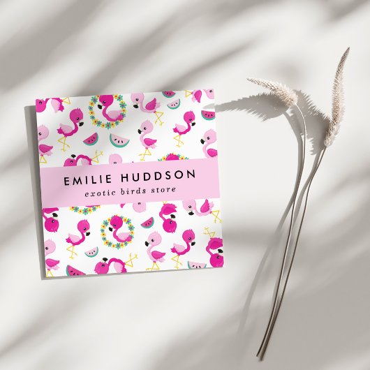 Tropisch patroon, Flamingo's, Dierenwinkel, Vogelw Vierkante Visitekaartje