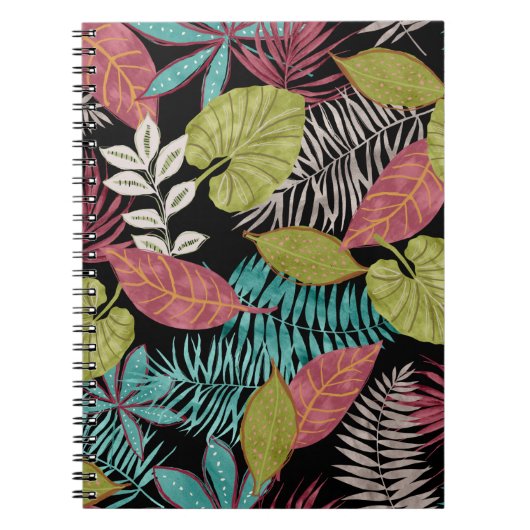 Tropisch patroon gemaakt met donkere achtergrond e notitieboek (Voorkant)