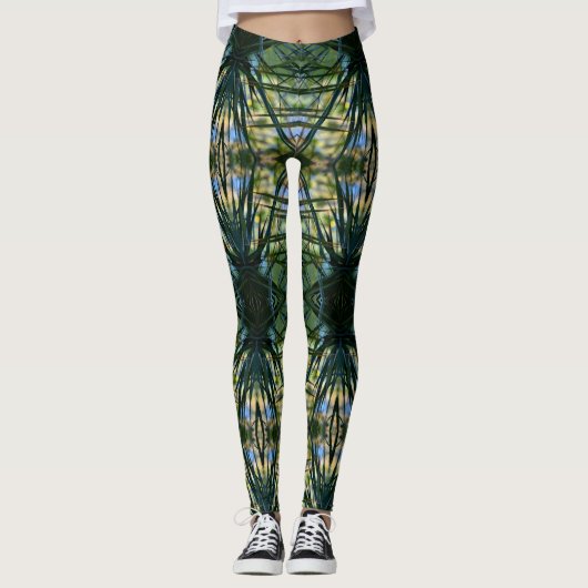 Tropisch Patroon Groene Boho Chic Leggings (Voorkant)