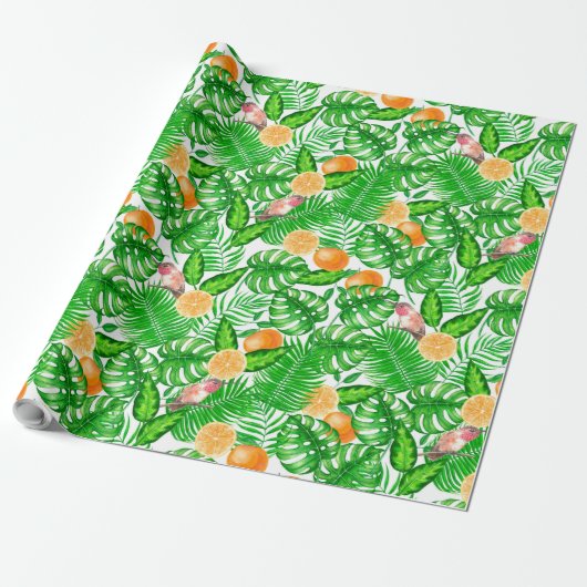 Tropisch patroon, kolibrie II Cadeaupapier (Uitgerold)