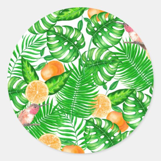 Tropisch patroon, kolibrie II Ronde Sticker (Voorkant)